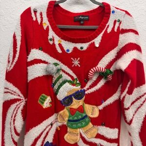 33 Degrees Womens Small Ugly Christmas Sweater Gingerbread Man Holiday Pullover